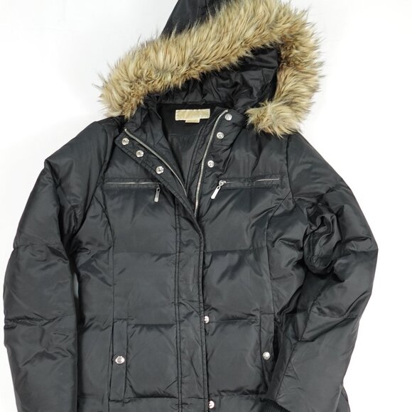 MICHAEL Michael Kors Women's Faux-Fur Trim Hooded Maxi Puffer Coat Small - Picture 1 of 9